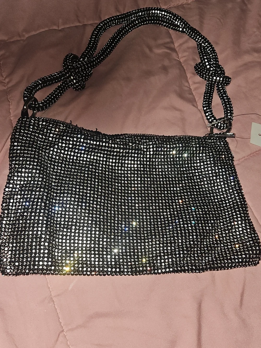 Black Crystal Mesh Shoulder Bag - Evening Sparkle
